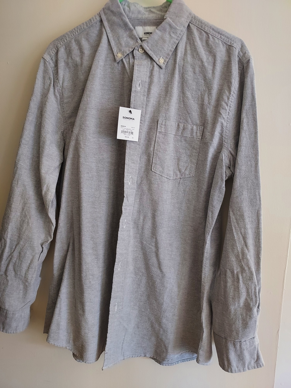 Sonoma Men's Button-Down Everyday Oxford Long Sleeve Shirt in Light Gray